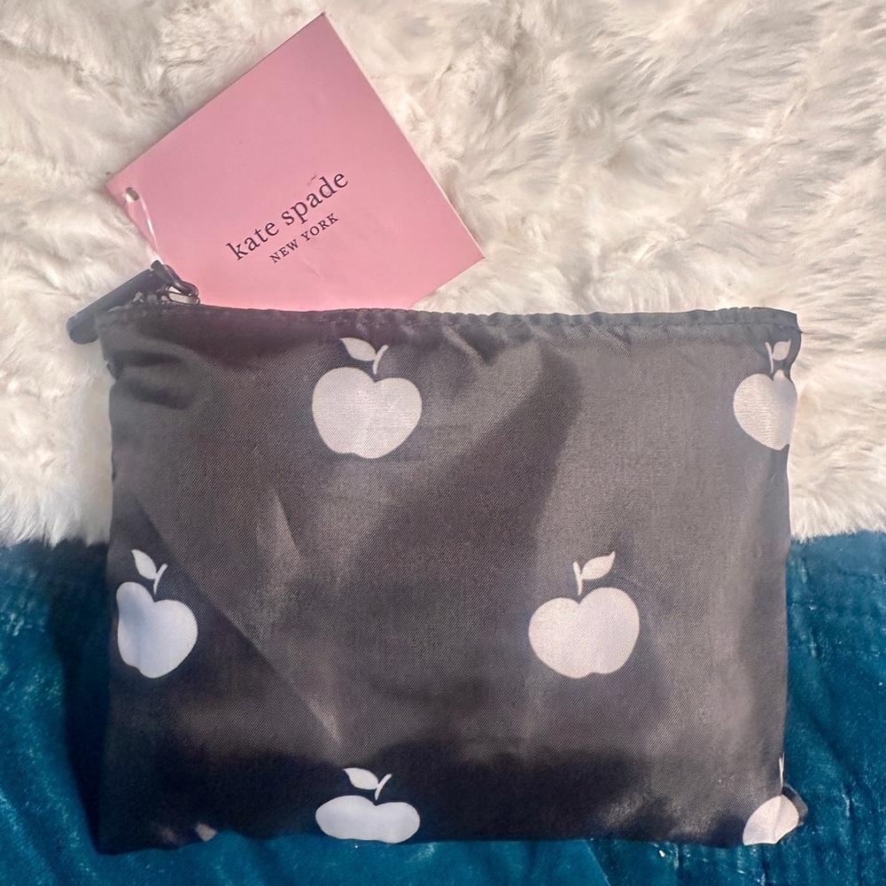 Kate Spade Black Pouch with White Apple Design Shopping Tote